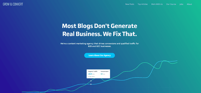 Screenshot of Grow&Convert's home page